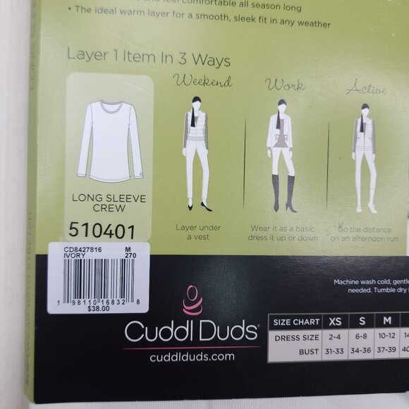 Cuddl Duds Softwear Long Sleeve Crew Medium Stretch Modal Blend Top Off White - Picture 11 of 13